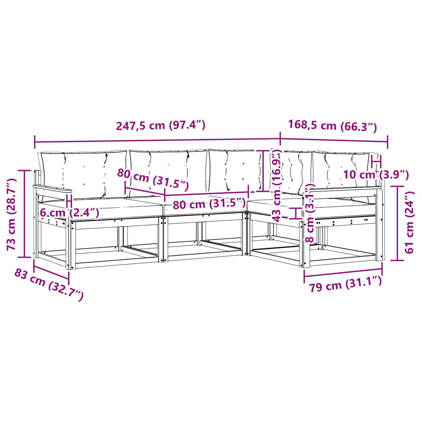 Set vanjskih sofa s jastukom 3 pcs Bijela i bež Poliester