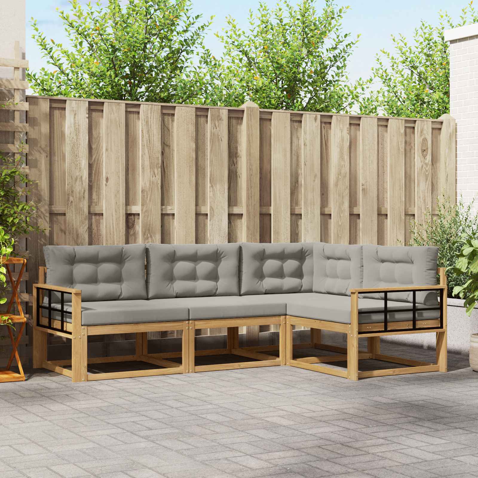 Set vanjskih sofa 3 pcs Bijela i svjetlosiva Poliester