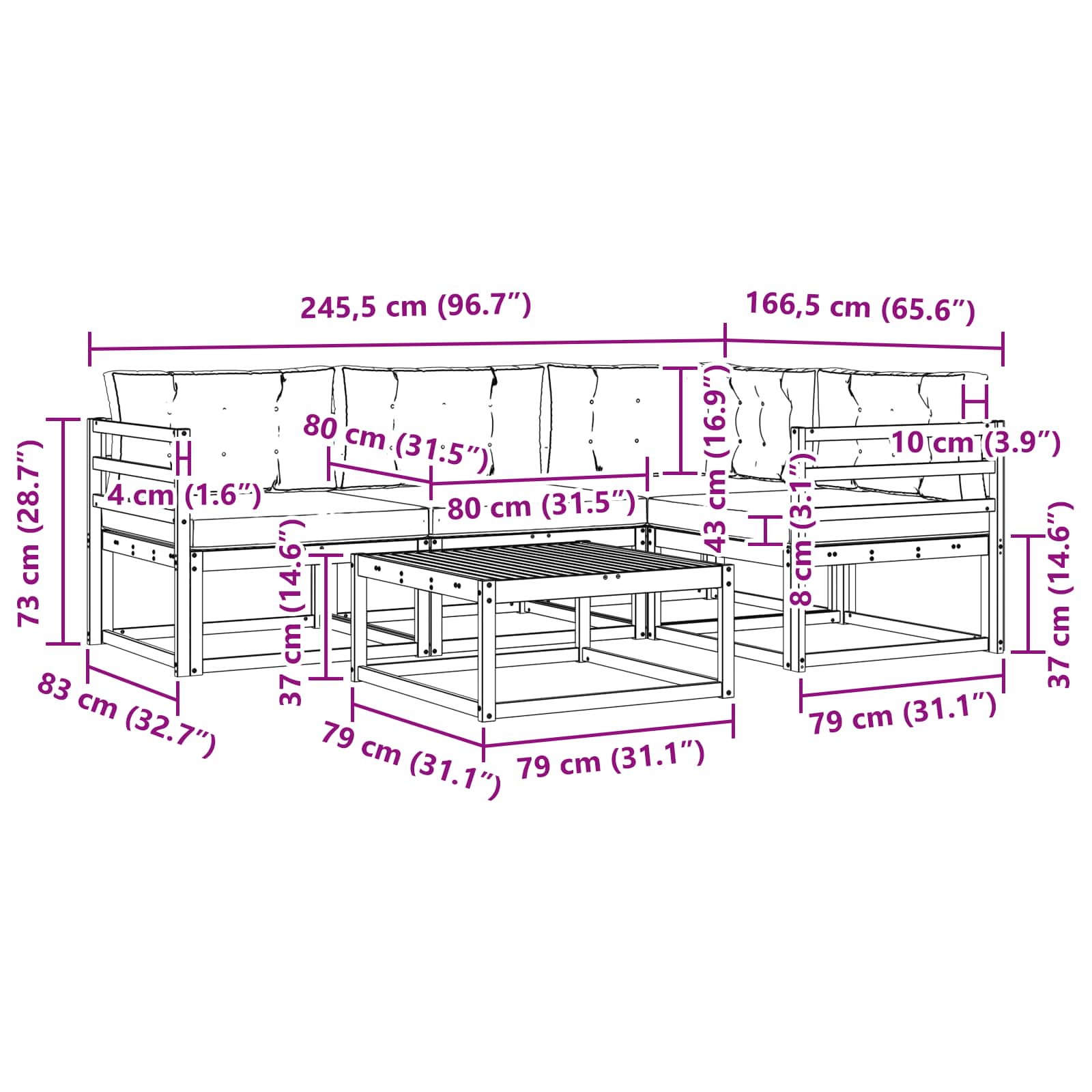 Set vanjskih sofa 5 pcs Bijela i antracit 79 x 79 x 37 cm