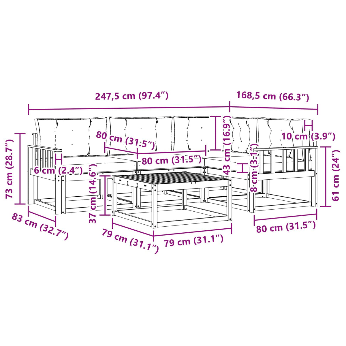 Set vanjskih sofa 5 pcs Bijela i svjetlosiva 79 x 79 x 37 cm
