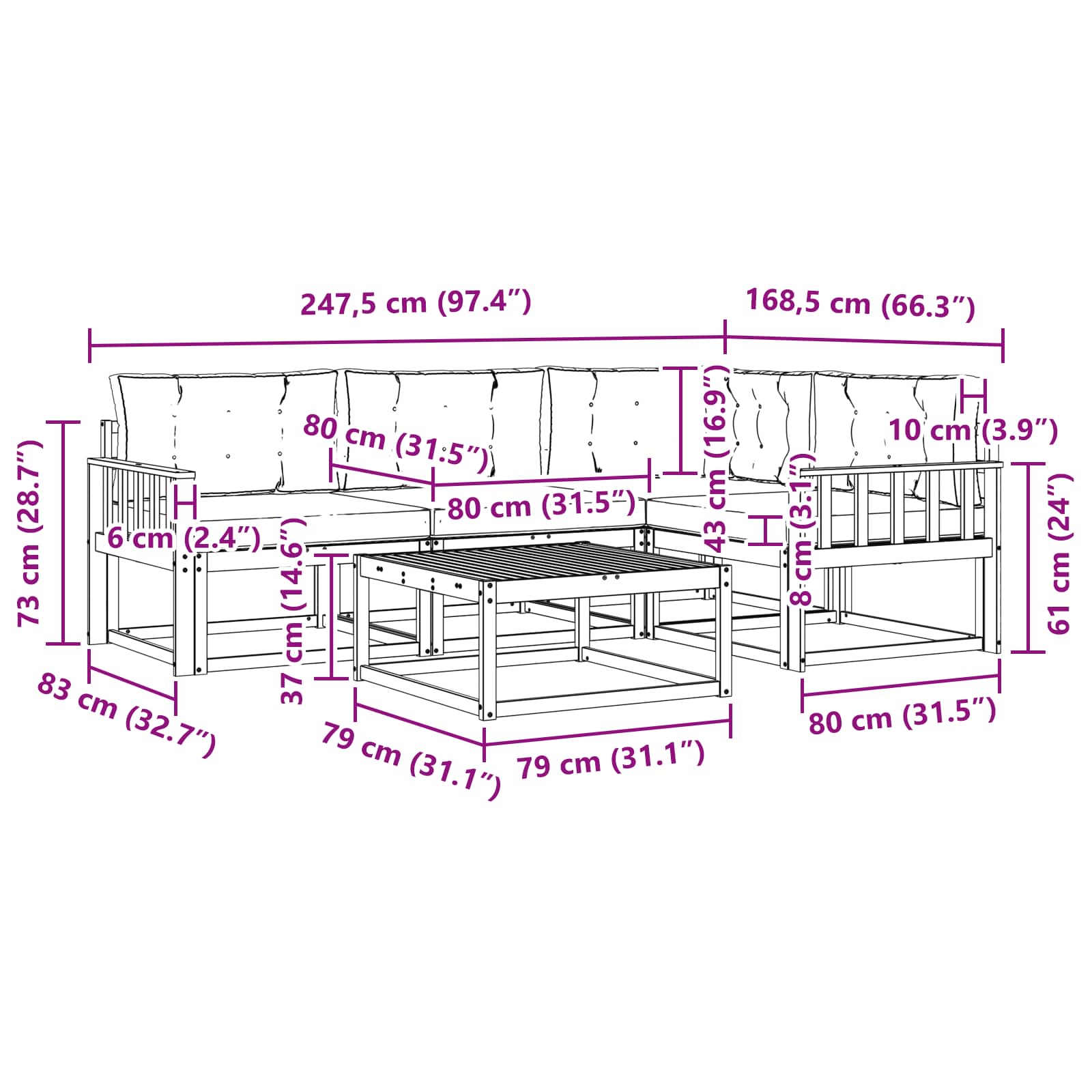 Set vanjskih sofa 5 pcs Bijela i antracit 79 x 79 x 37 cm
