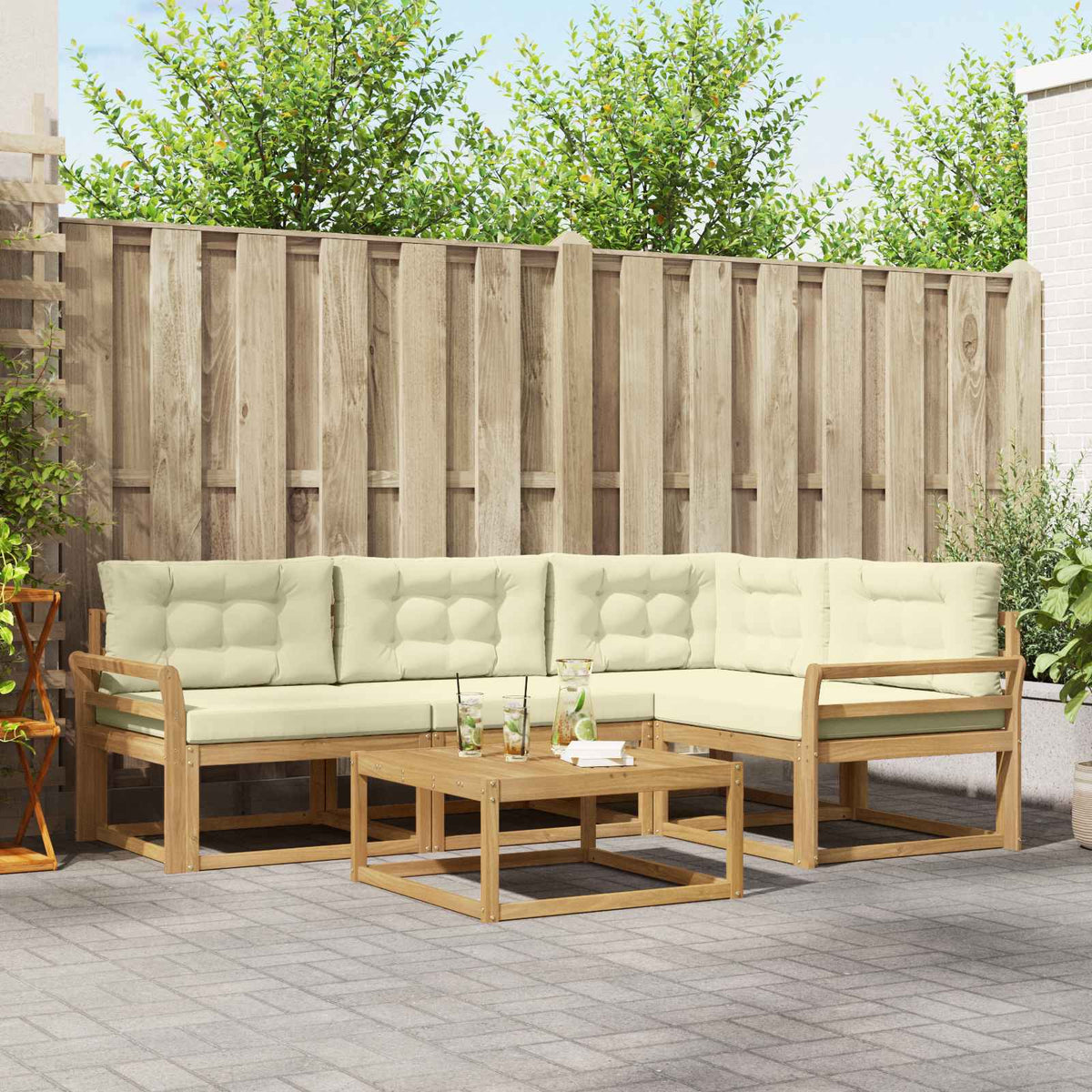 Set vanjskih sofa 5 kom. Bijela i krem Poliester