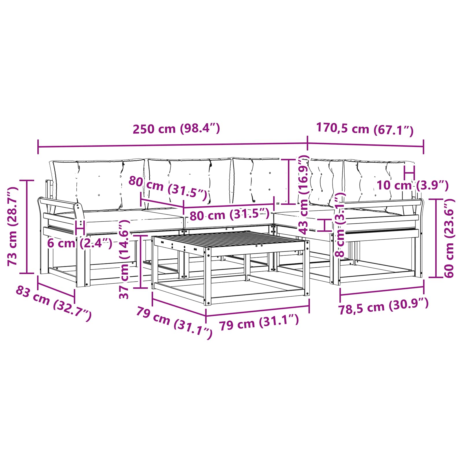 Set vanjskih sofa 5 pcs Bijela i antracit 79 x 79 x 37 cm