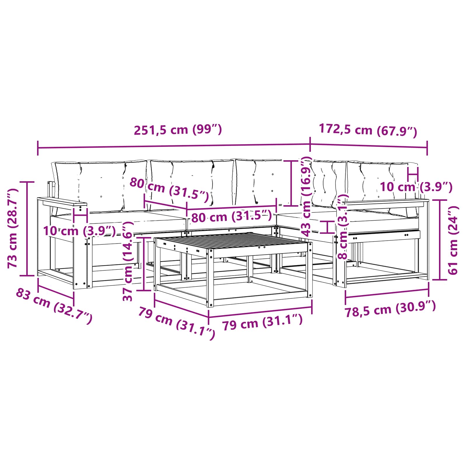Set vanjskih sofa 5 pcs Bijela i antracit 79 x 79 x 37 cm