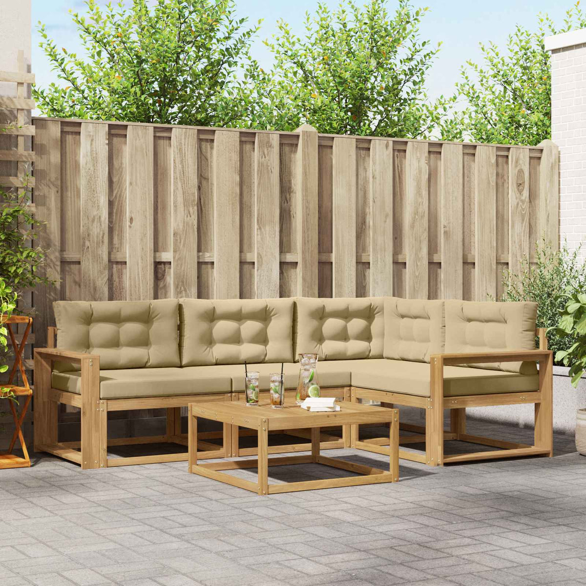 Set vanjskih sofa 5 kom. Bijela i bež Poliester