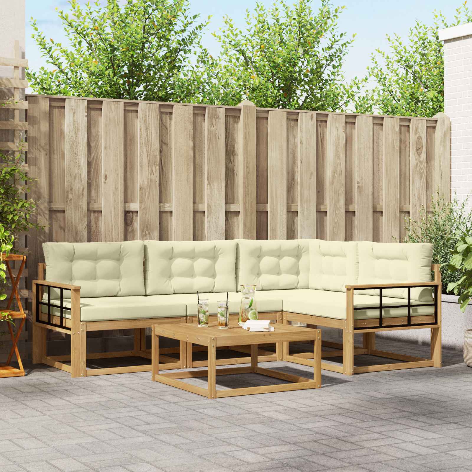 Set vanjskih sofa 5 pcs Bijela i krem 79 x 79 x 37 cm Poliester
