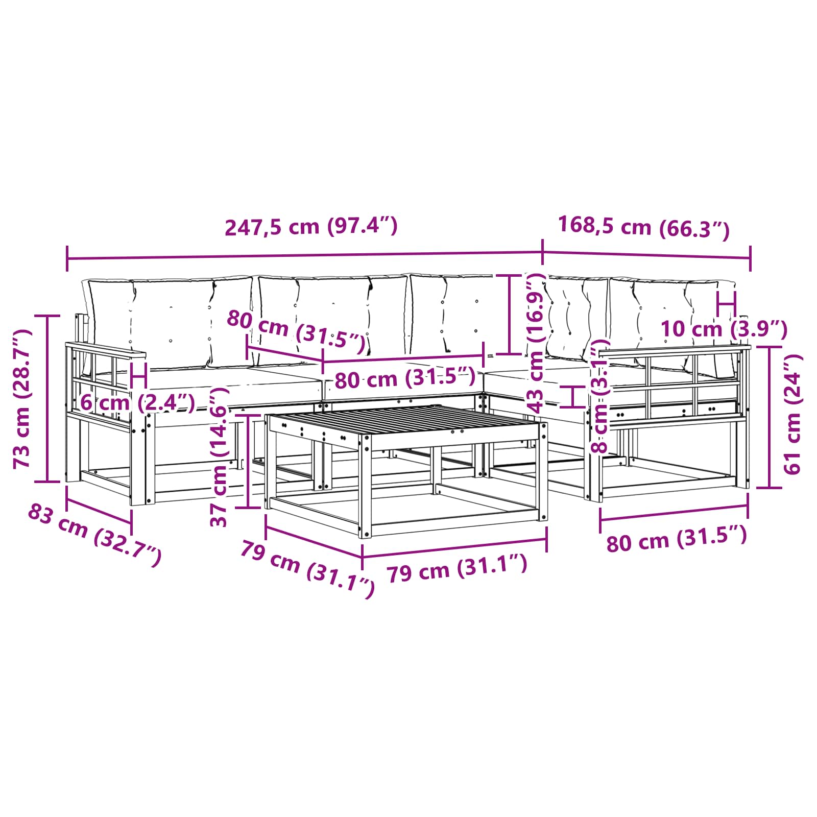 Set vanjskih sofa 5 pcs Bijela i svjetlosiva 79 x 79 x 37 cm