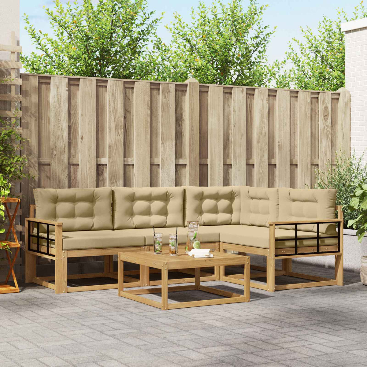 Set vanjskih sofa 5 kom. Bijela i bež Poliester