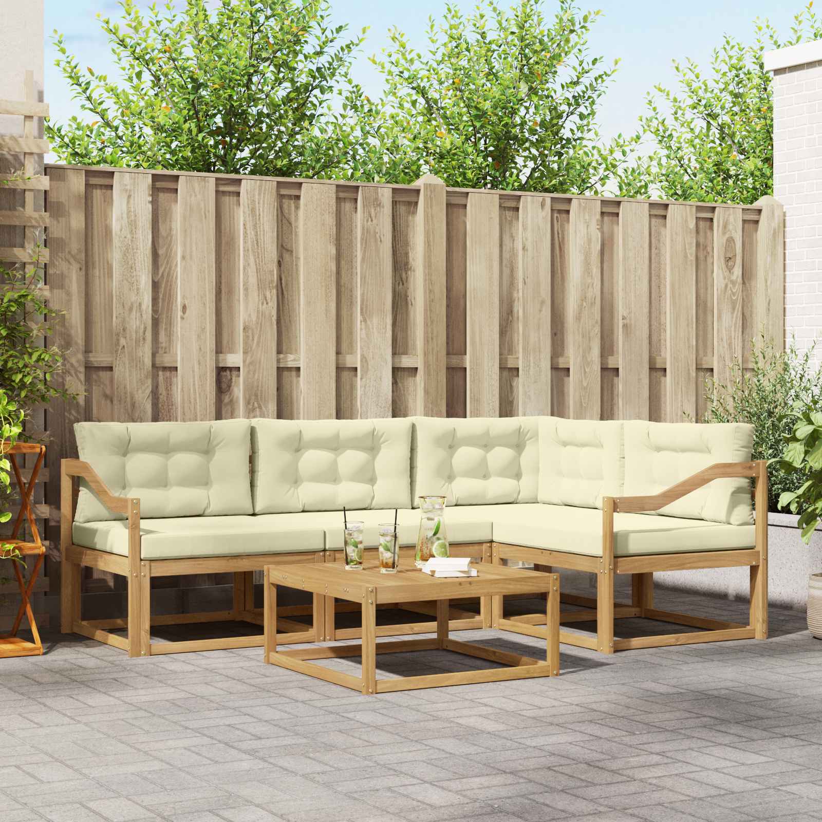 Set vanjskih sofa 5 pcs Bijela i krem 79 x 79 x 37 cm Poliester