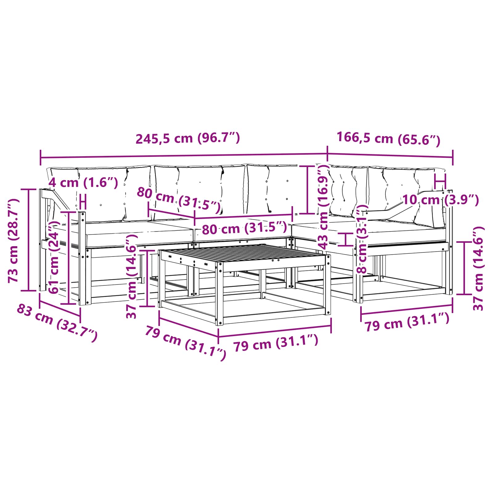 Set vanjskih sofa 5 pcs Bijela i krem 79 x 79 x 37 cm Poliester