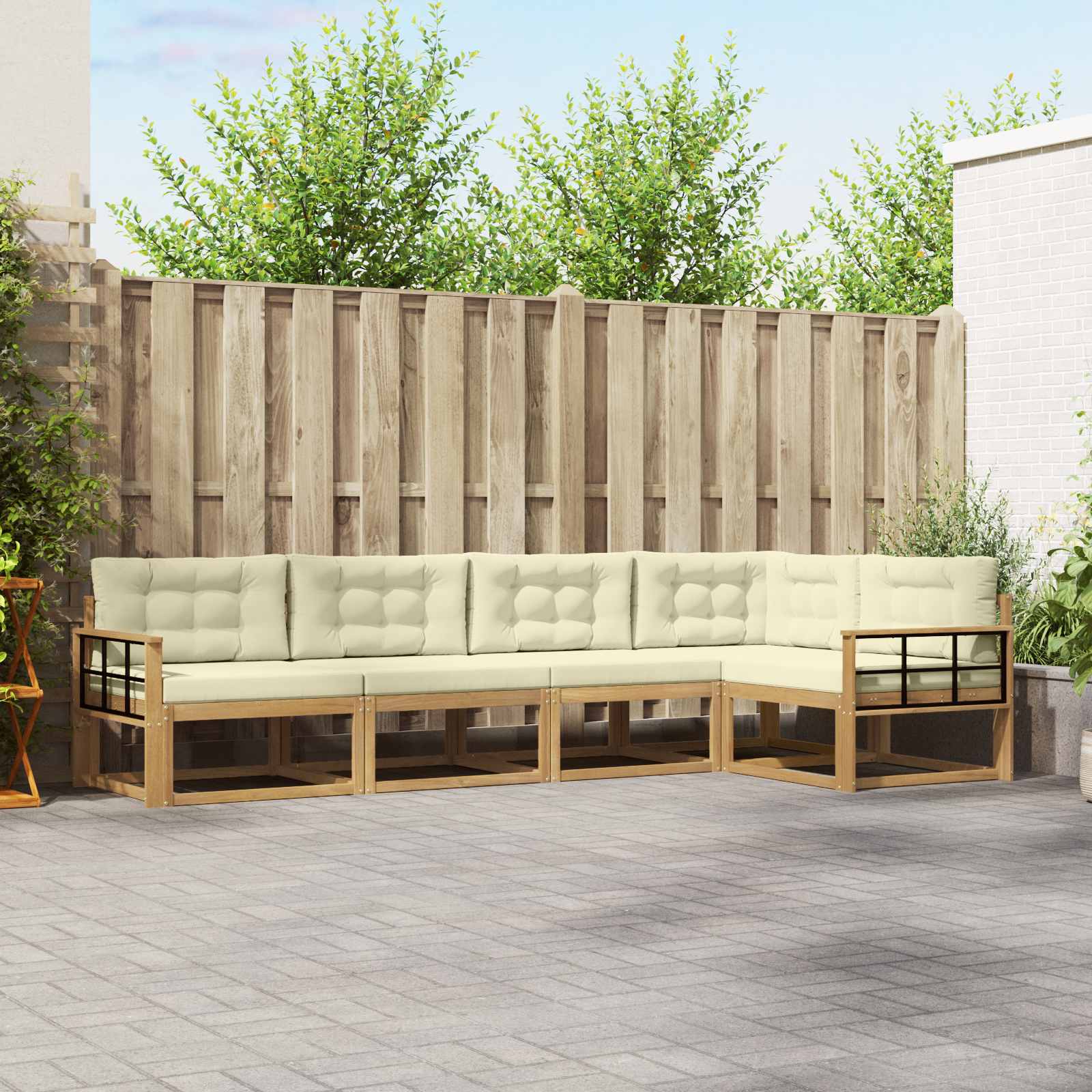 Set vanjskih sofa s jastukom 4 pcs Bijela i krem Poliester