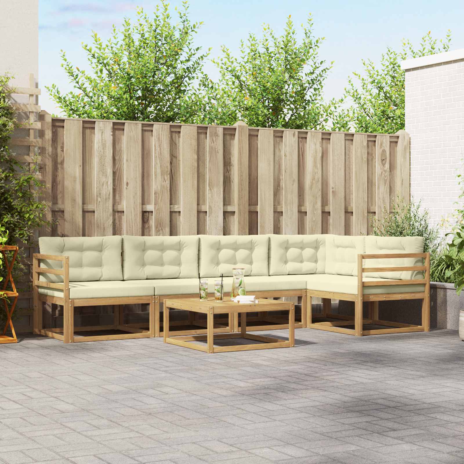 Set vanjskih sofa 6 pcs Bijela i krem 79 x 79 x 37 cm Poliester