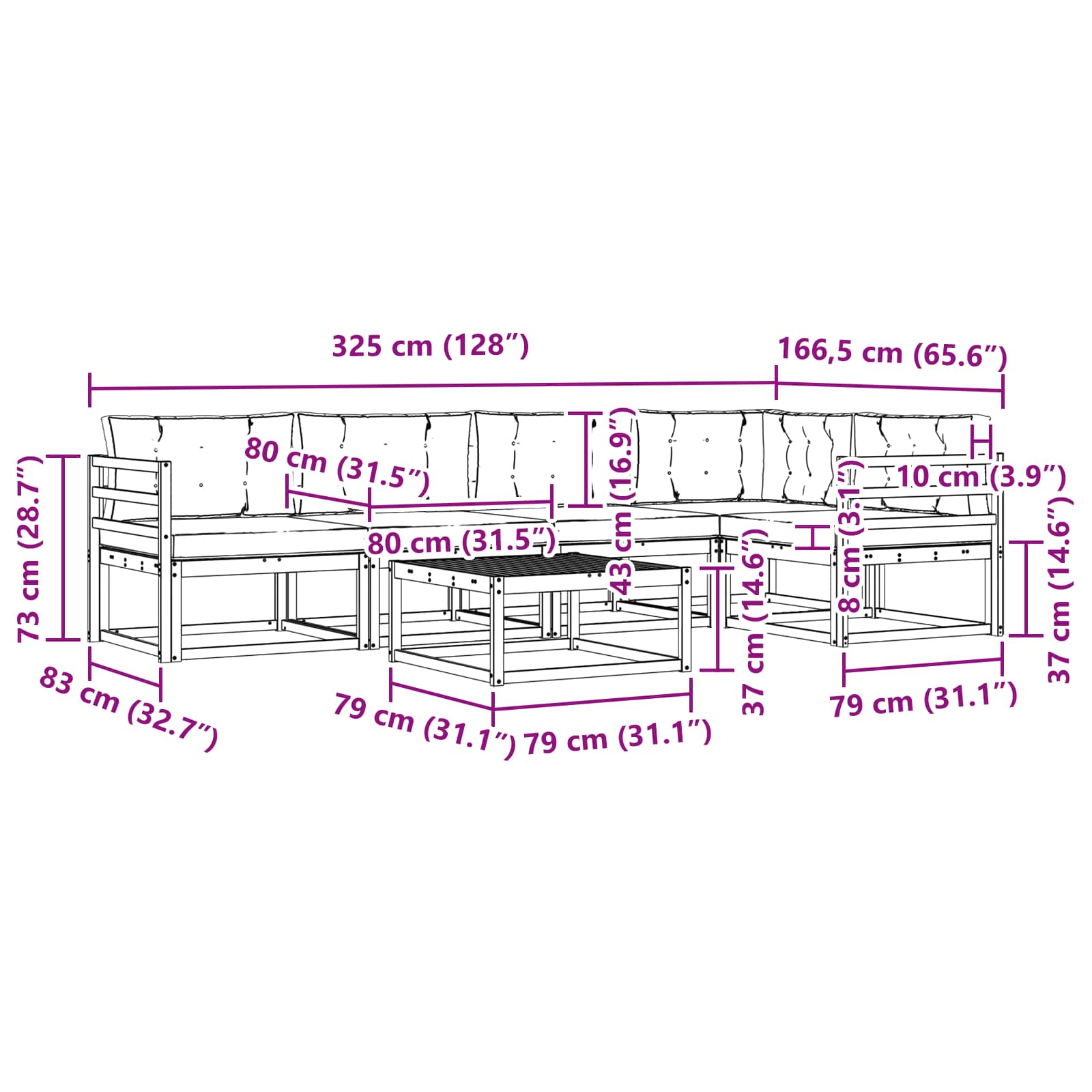 Set vanjskih sofa 6 pcs Bijela i bež 79 x 79 x 37 cm Poliester