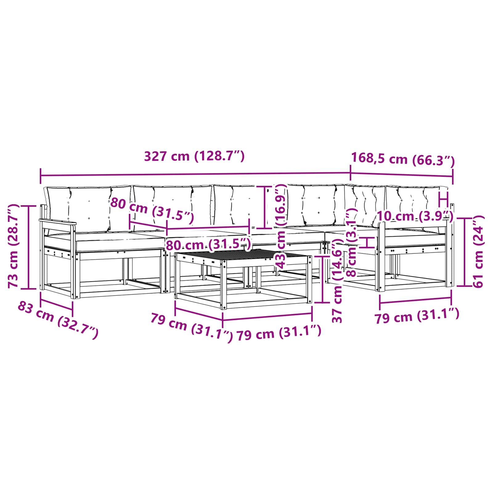 Set vanjskih sofa 6 pcs Bijela i svjetlosiva 79 x 79 x 37 cm