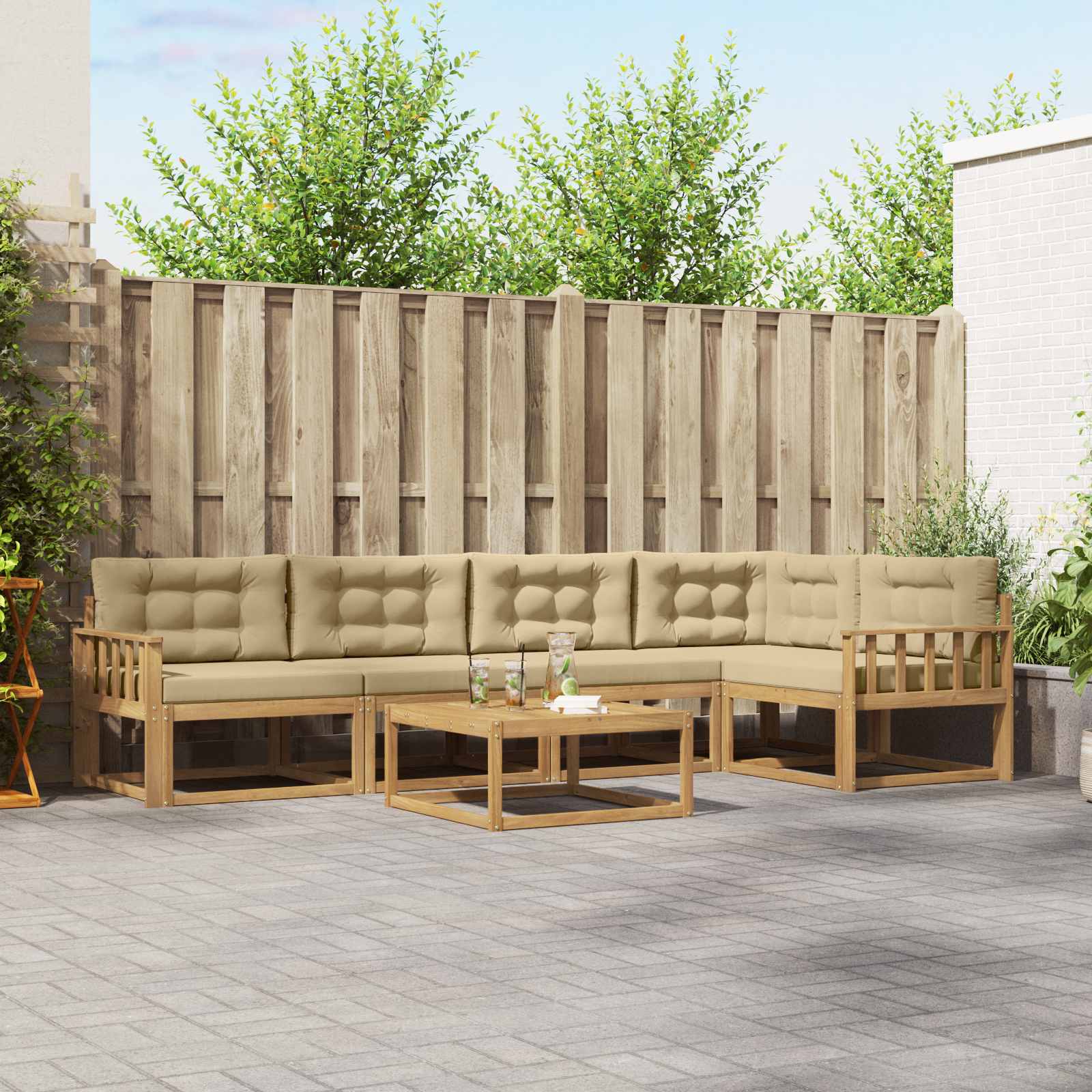 Set vanjskih sofa 6 pcs Bijela i bež 79 x 79 x 37 cm Poliester