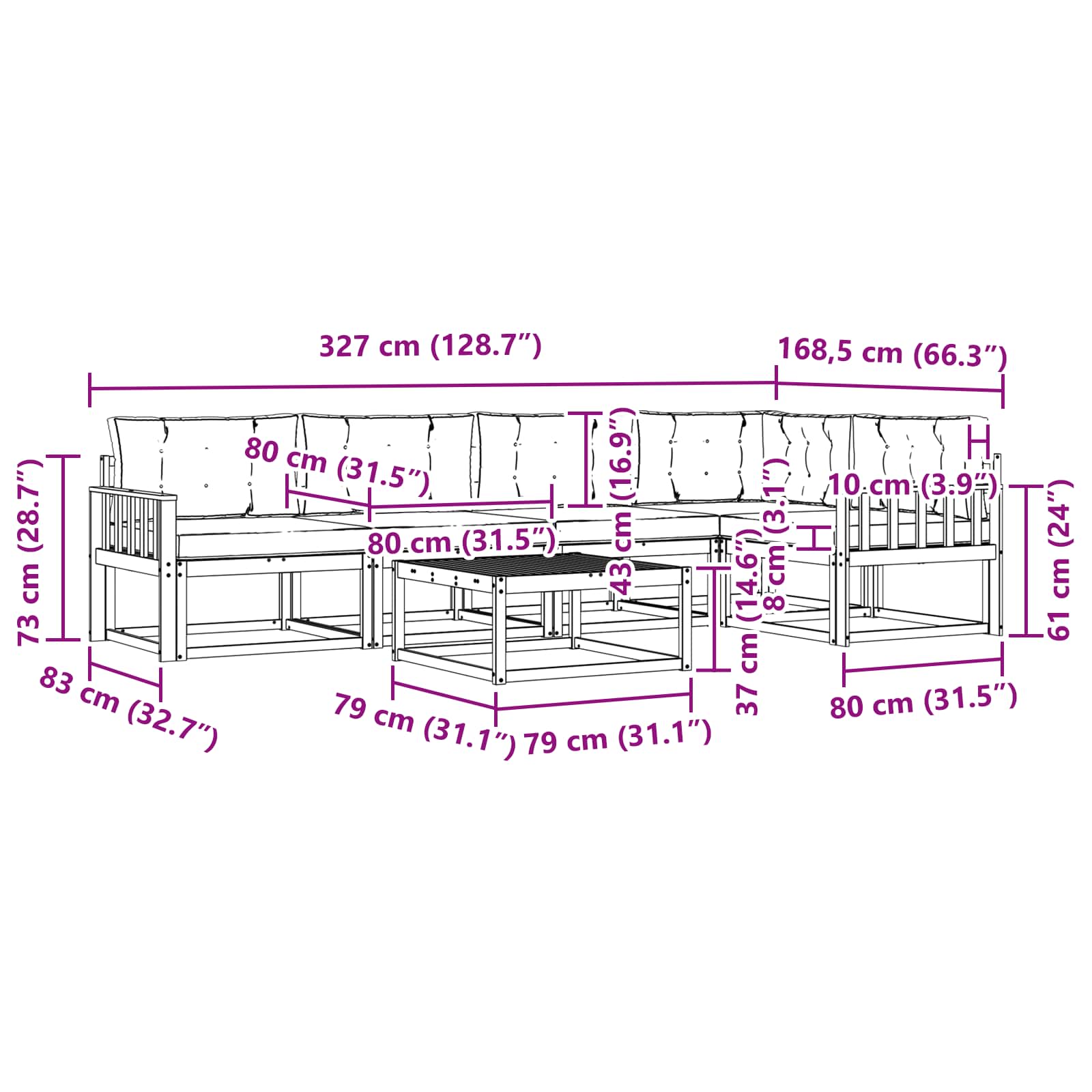 Set vanjskih sofa 6 pcs Bijela i bež 79 x 79 x 37 cm Poliester