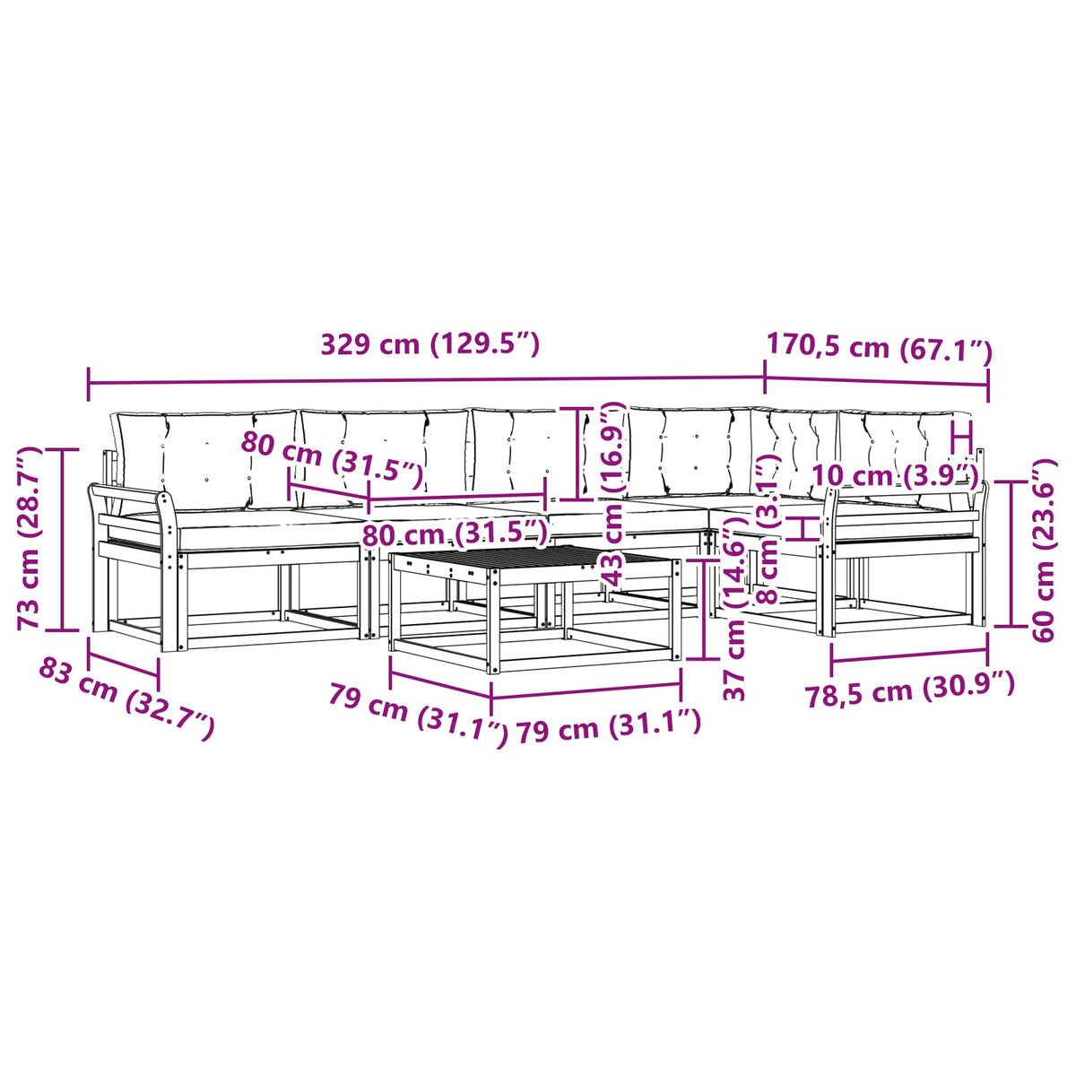 Set vanjskih sofa 6 kom. Bijela i svjetlosiva Poliester