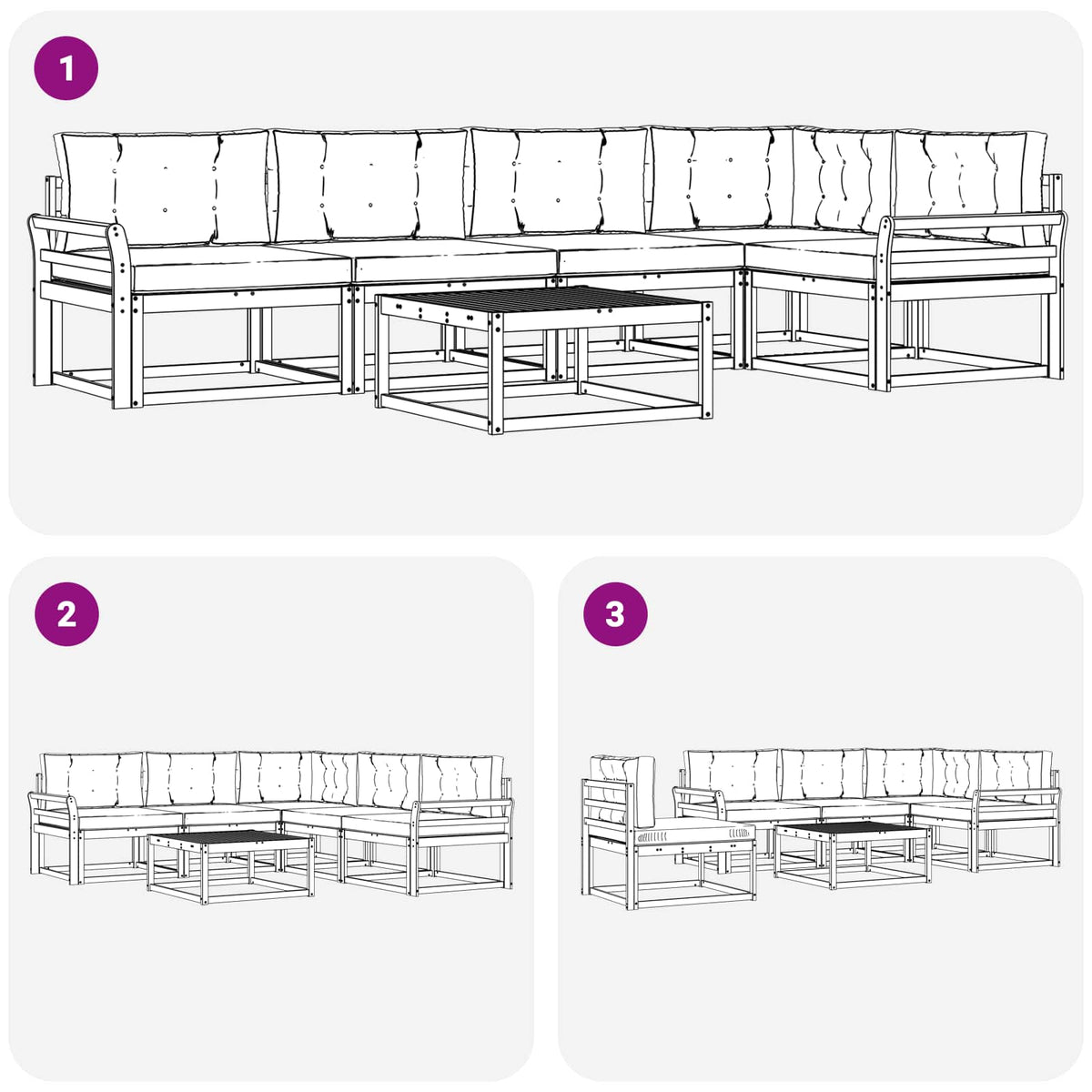 Set vanjskih sofa 6 kom. Bijela i svjetlosiva Poliester