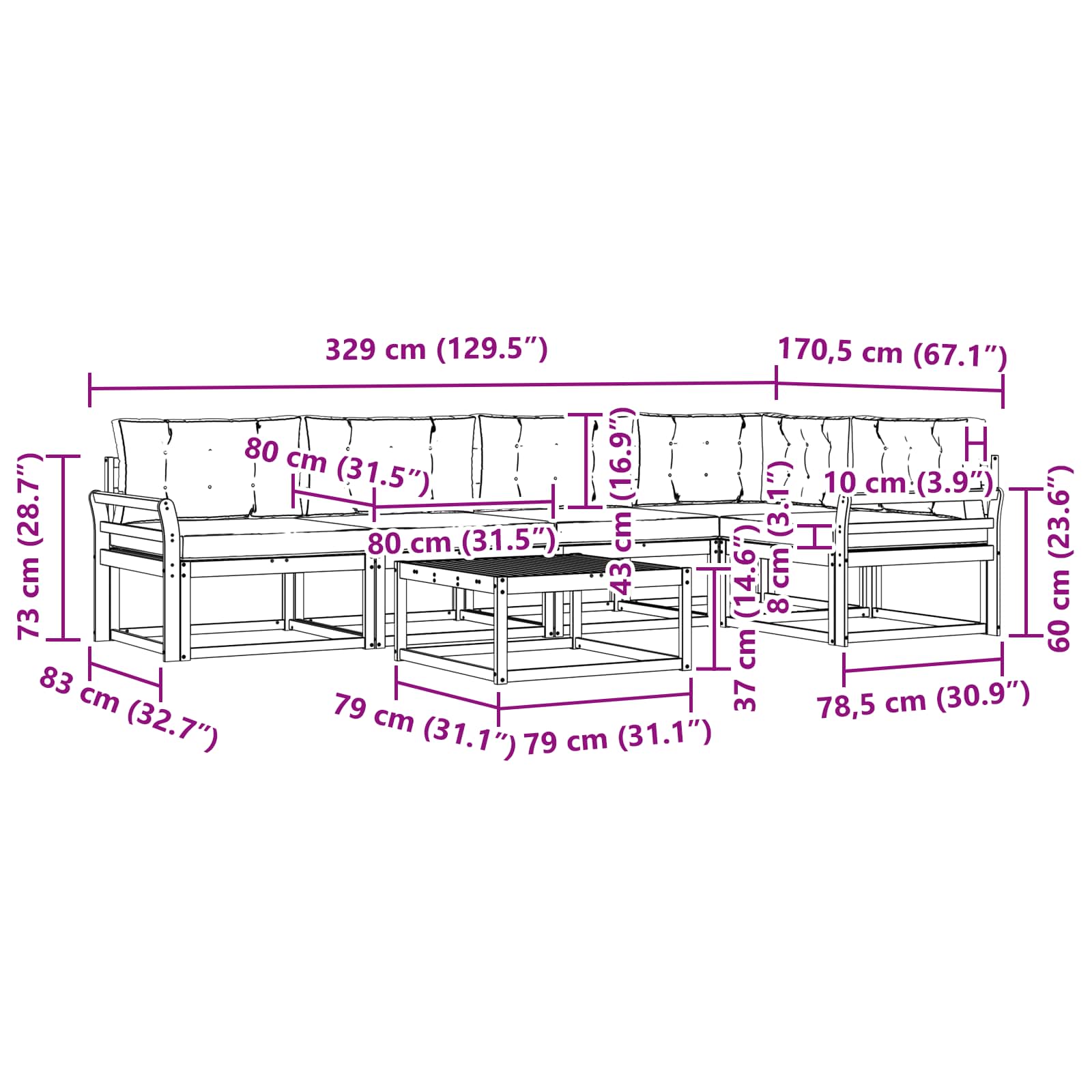 Set vanjskih sofa 6 kom. Bijela i antracit Poliester