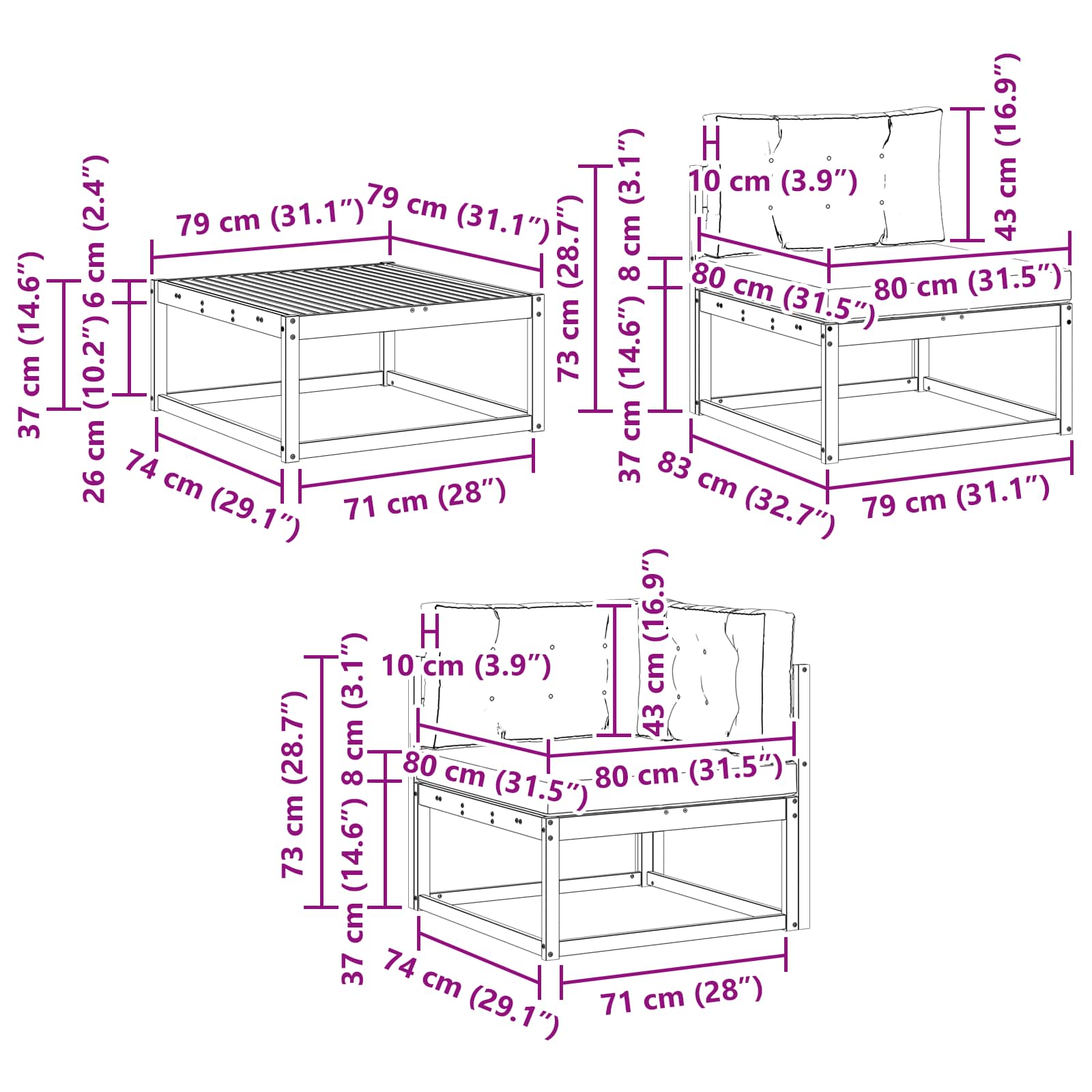 Set vanjskih sofa 6 kom. Bijela i antracit Poliester