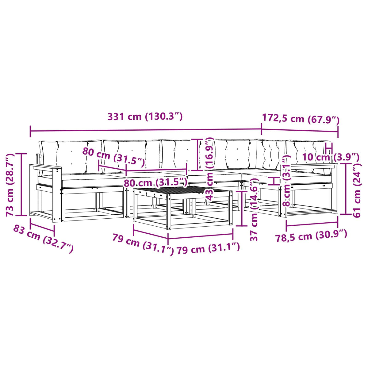 Set vanjskih sofa 6 kom. Bijela i krem Poliester