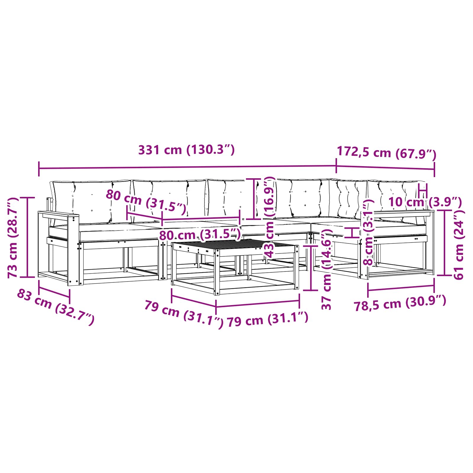 Set vanjskih sofa 6 pcs Bijela i antracit 79 x 79 x 37 cm
