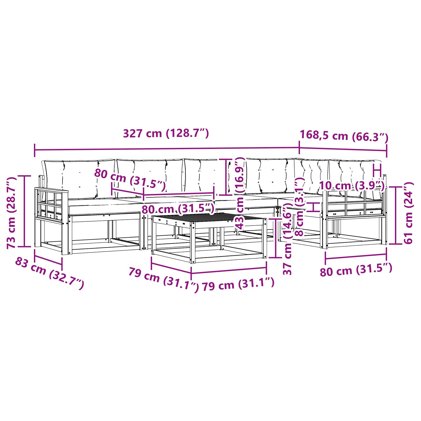 Set vanjskih sofa 6 pcs Bijela i svjetlosiva 79 x 79 x 37 cm