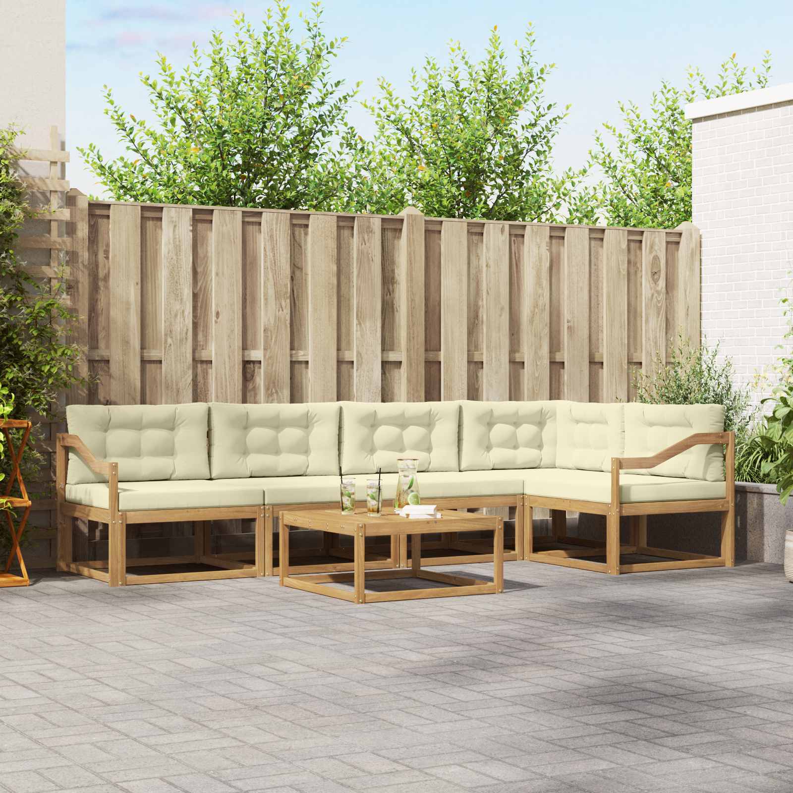 Set vanjskih sofa 6 pcs Bijela i krem 79 x 79 x 37 cm Poliester