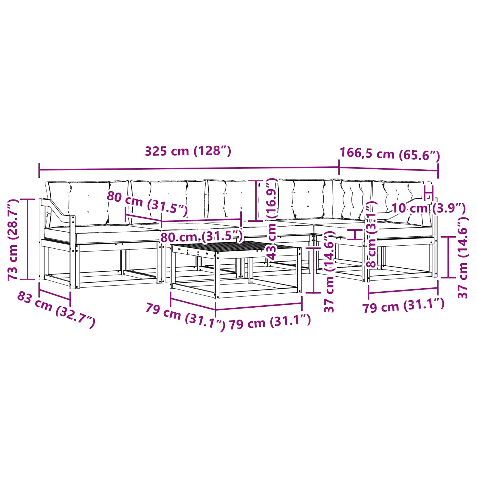 Set vanjskih sofa 6 pcs Bijela i svjetlosiva 79 x 79 x 37 cm