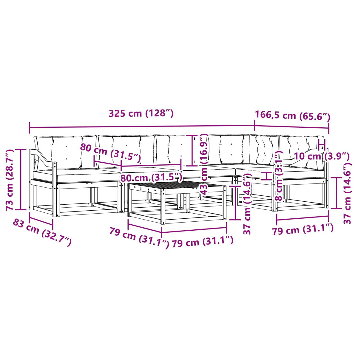 Set vanjskih sofa 6 kom. Bijela i bež Poliester