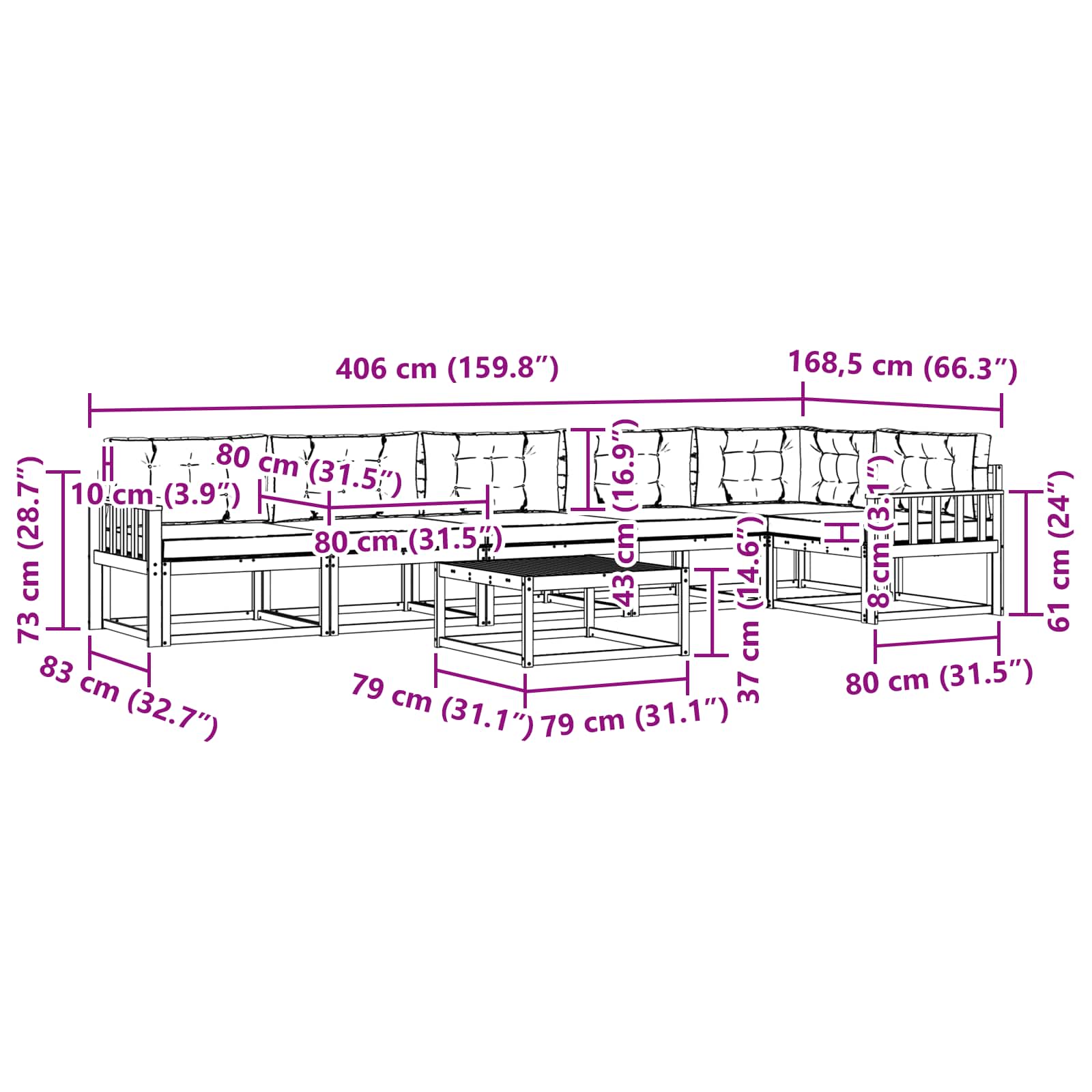 Set vanjskih sofa 7 pcs Bijela i krem 79 x 79 x 37 cm Poliester