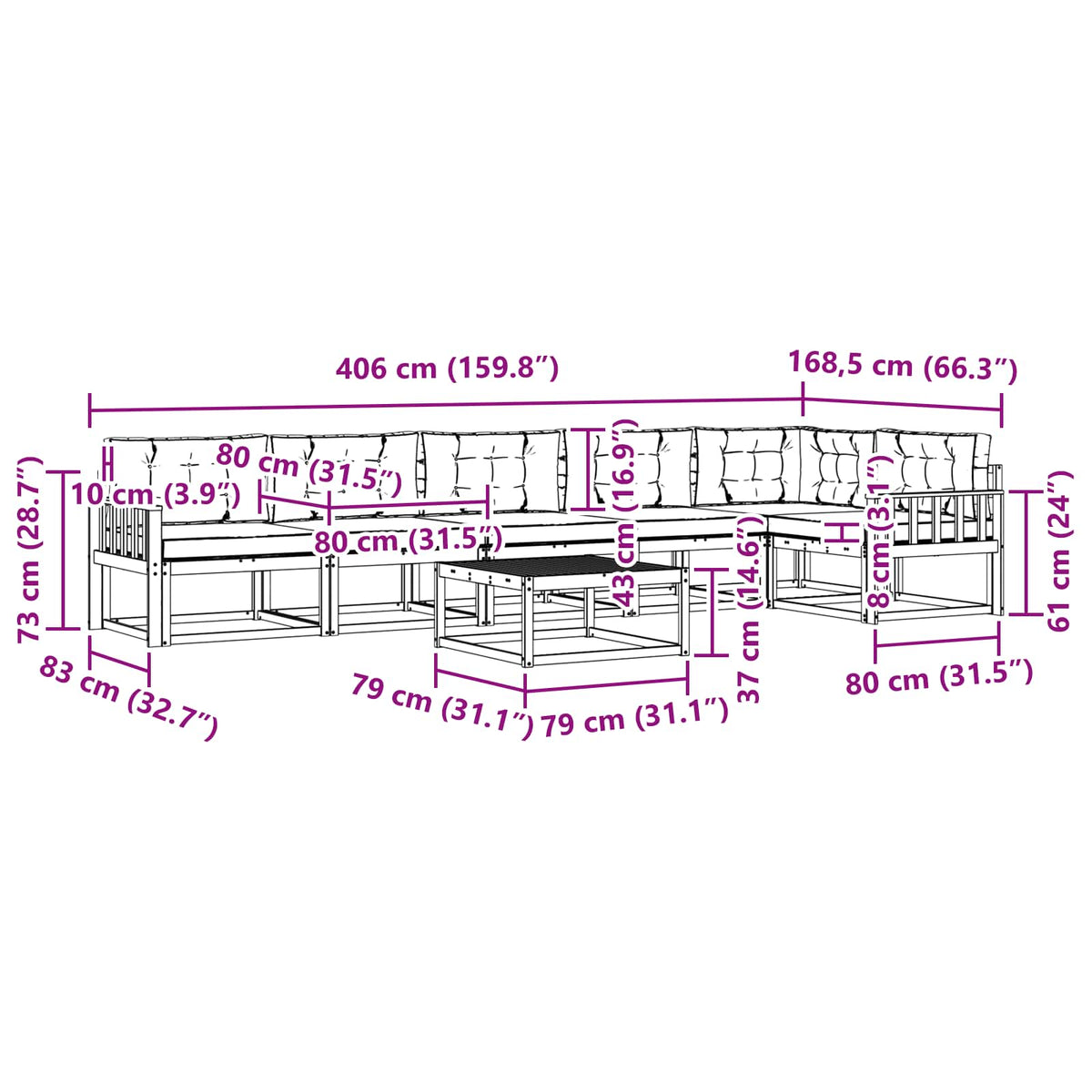 Set vanjskih sofa 7 kom. Bijela i svjetlosiva Poliester