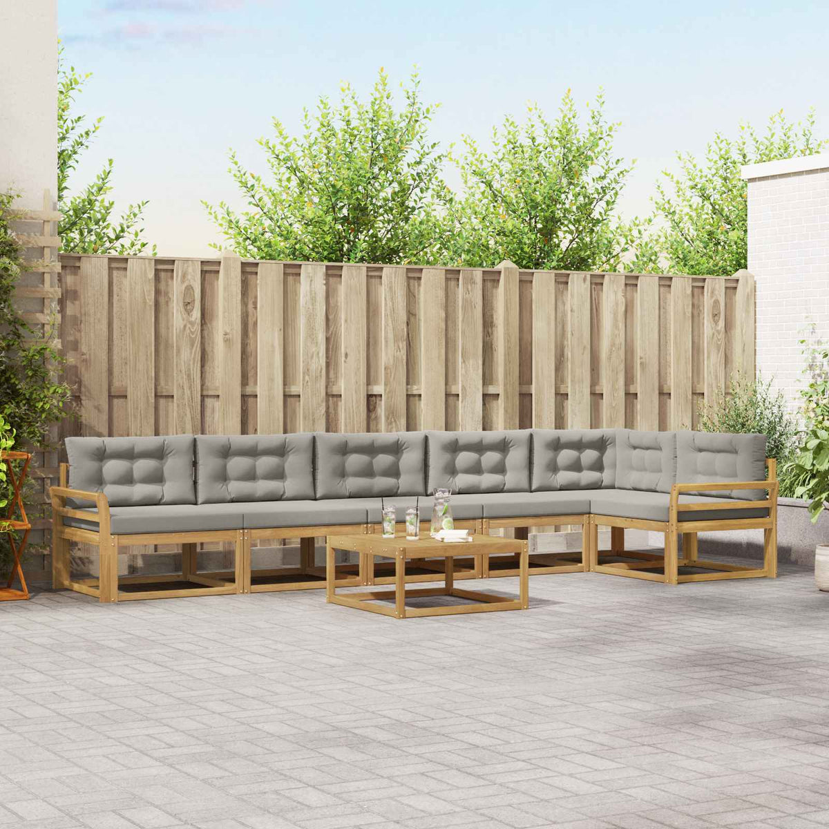 Set vanjskih sofa 7 kom. Bijela i svjetlosiva Poliester