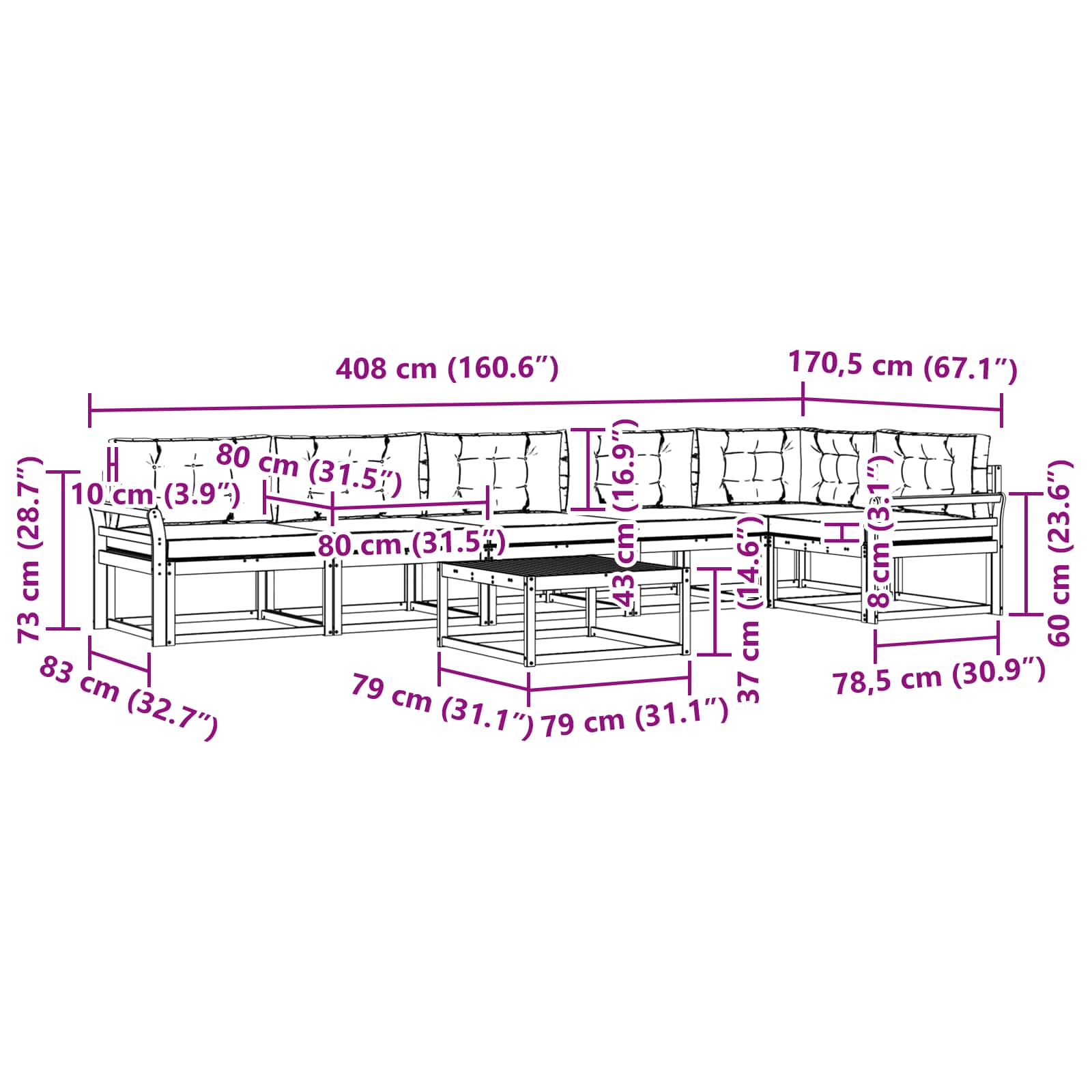 Set vanjskih sofa 7 pcs Bijela i svjetlosiva 79 x 79 x 37 cm