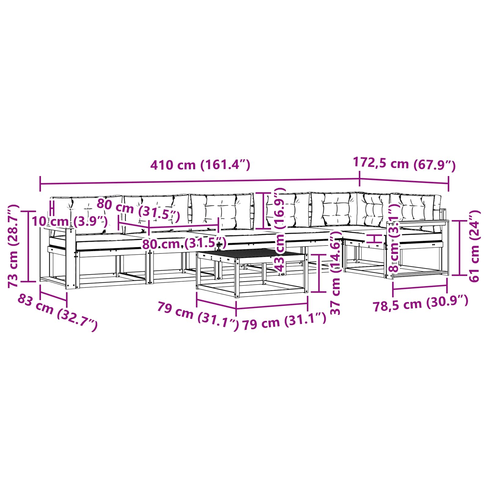 Set vanjskih sofa 7 pcs Bijela i svjetlosiva 79 x 79 x 37 cm