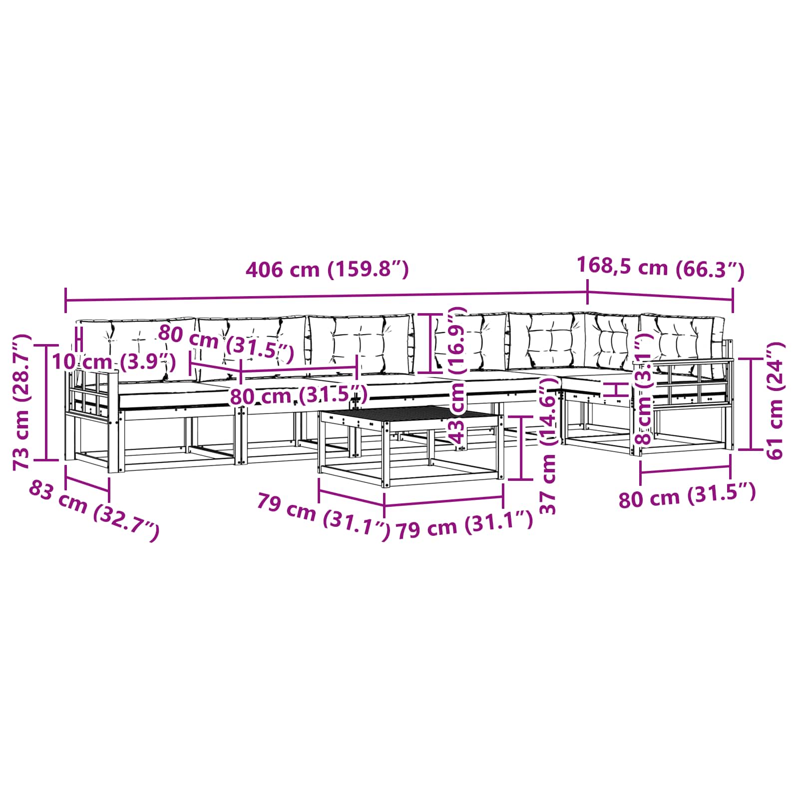 Set vanjskih sofa 7 pcs Bijela i krem 79 x 79 x 37 cm Poliester