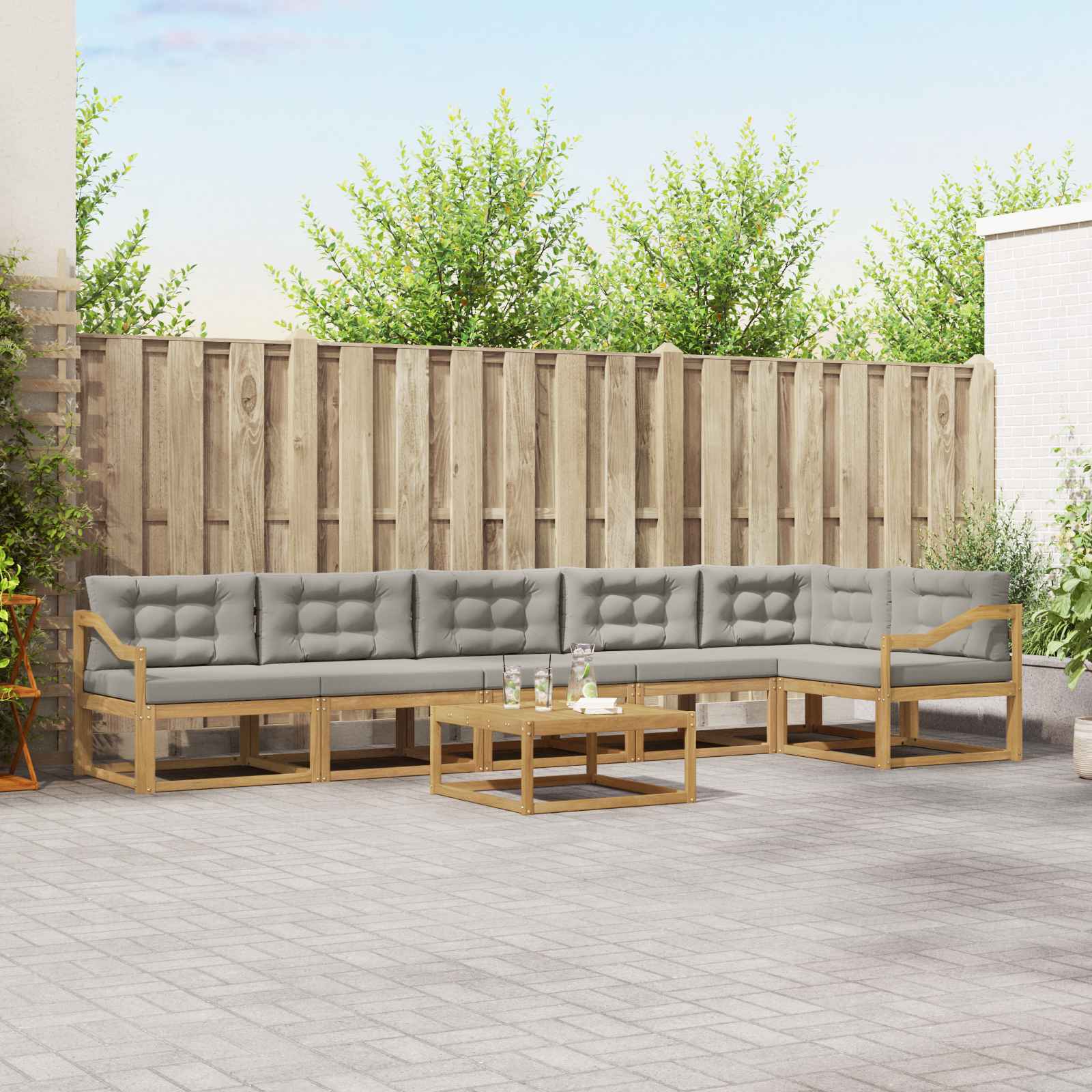 Set vanjskih sofa 7 kom. Bijela i svjetlosiva Poliester