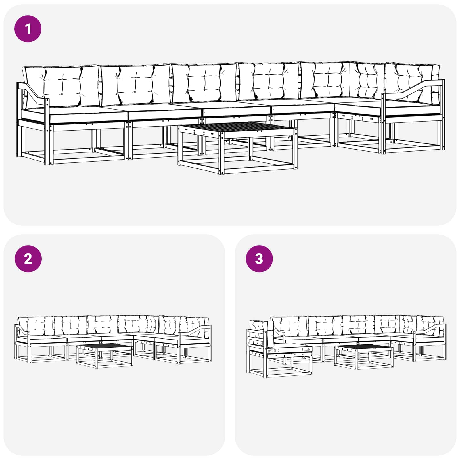 Set vanjskih sofa 7 kom. Bijela i svjetlosiva Poliester