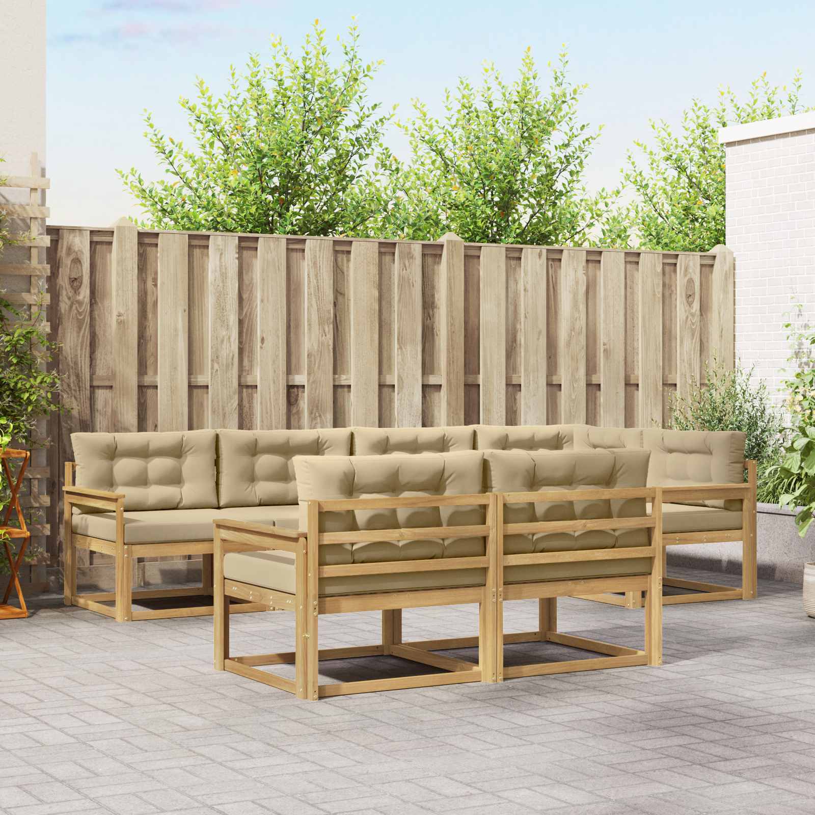 Set vanjskih sofa s jastukom 6 pcs Bijela i bež Poliester