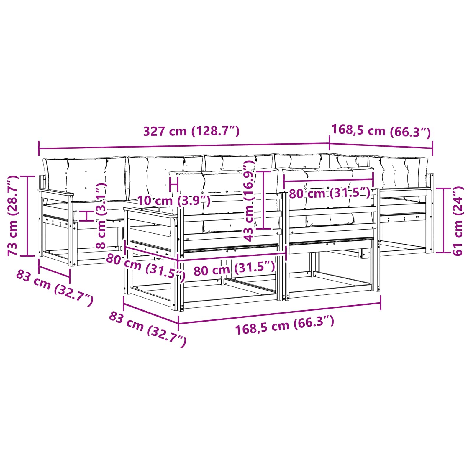 Set vanjskih sofa s jastukom 6 pcs Bijela i bež Poliester