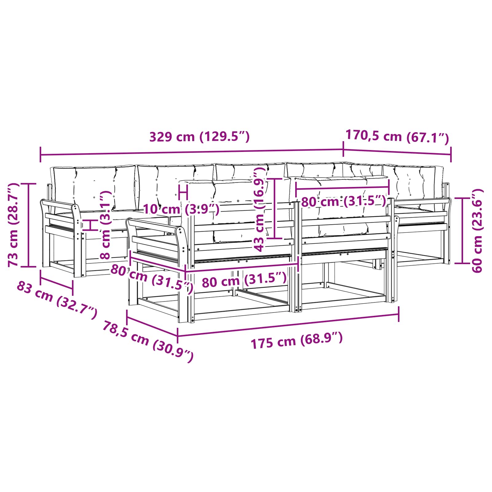 Set vanjskih sofa 6 pcs Bijela i svjetlosiva Poliester