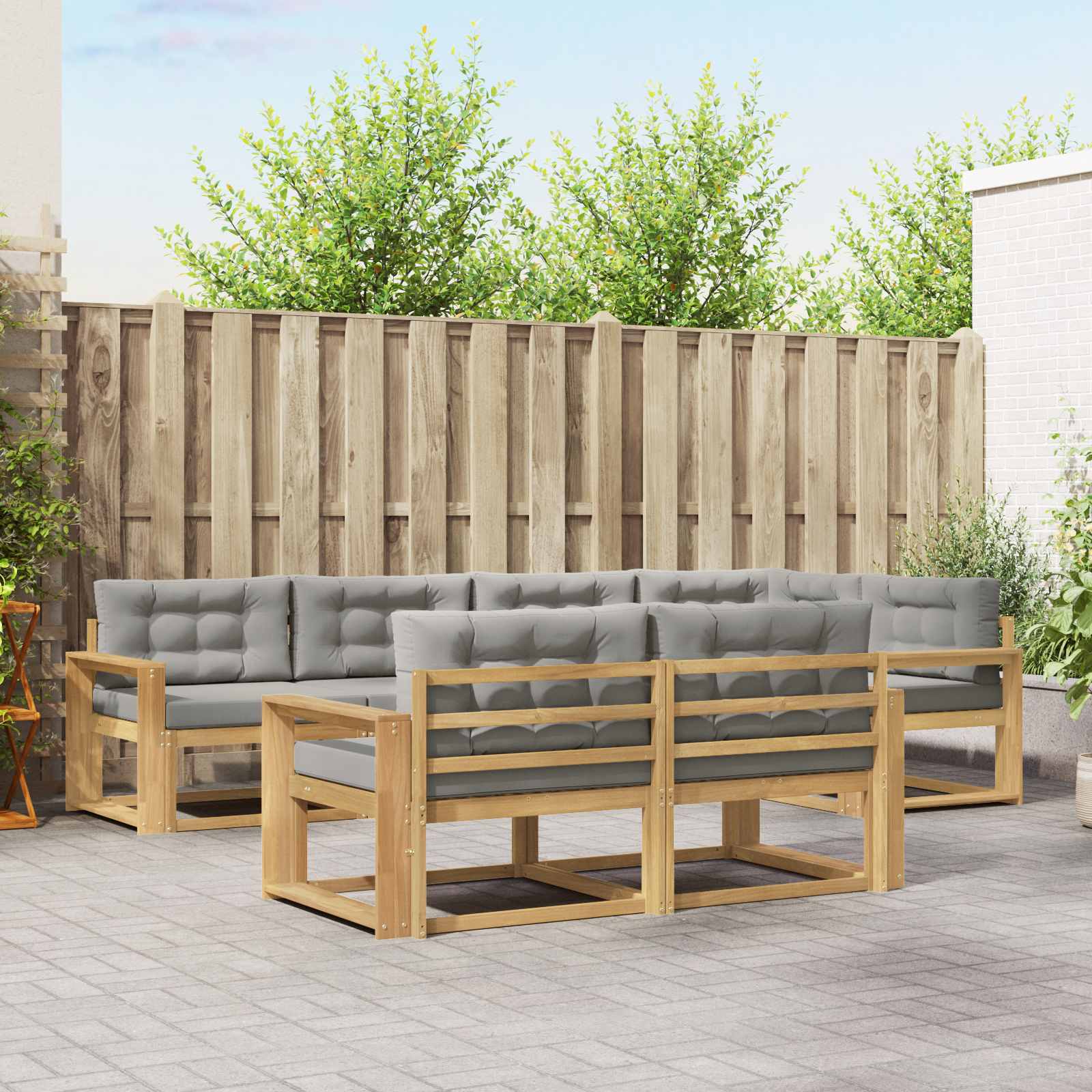 Set vanjskih sofa 6 pcs Bijela i svjetlosiva Poliester