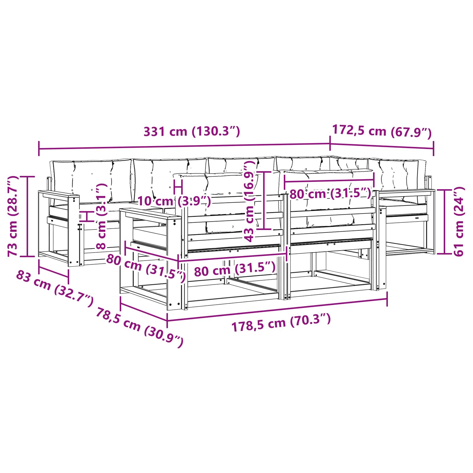 Set vanjskih sofa s jastukom 6 pcs Bijela i antracit Poliester
