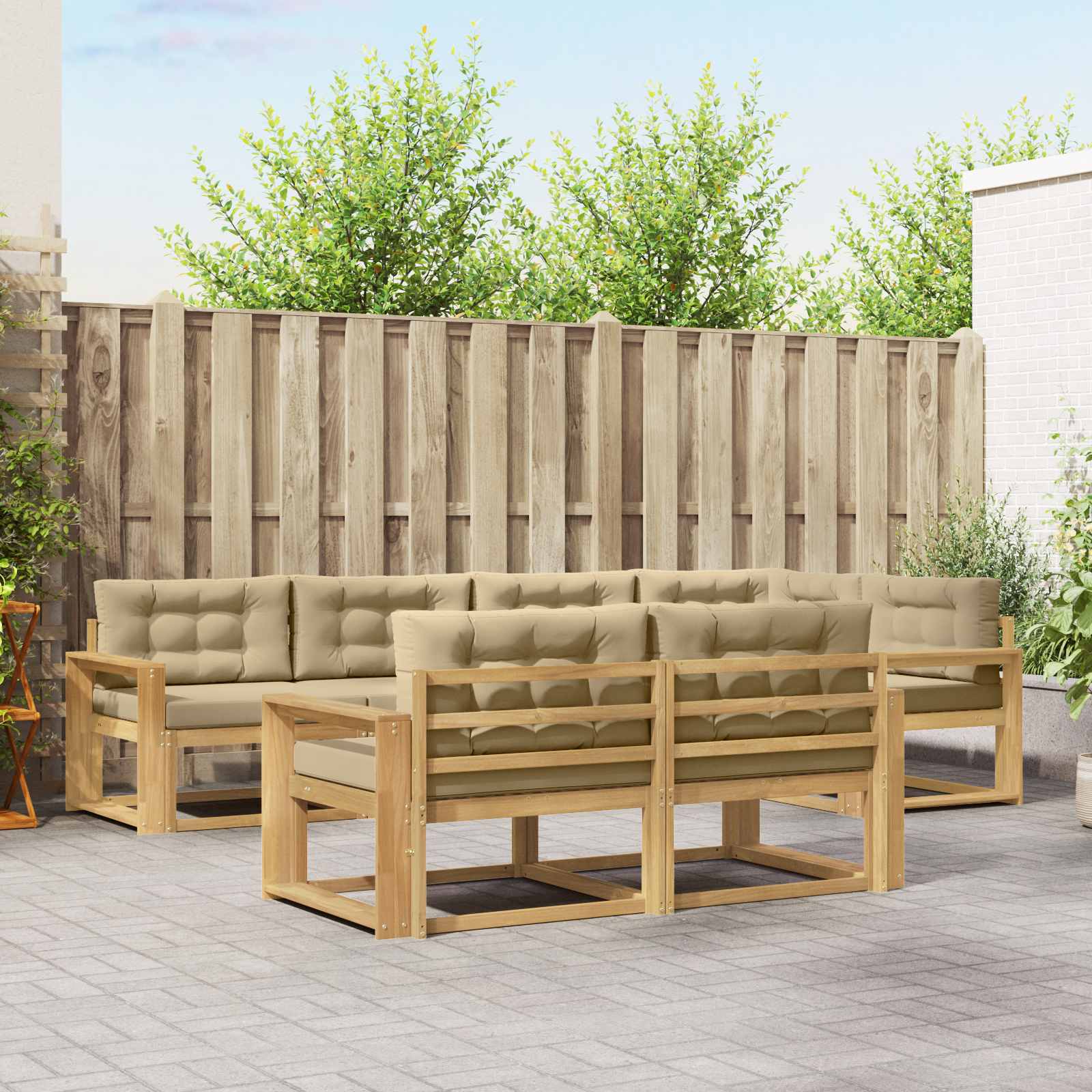 Set vanjskih sofa s jastukom 6 pcs Bijela i bež Poliester