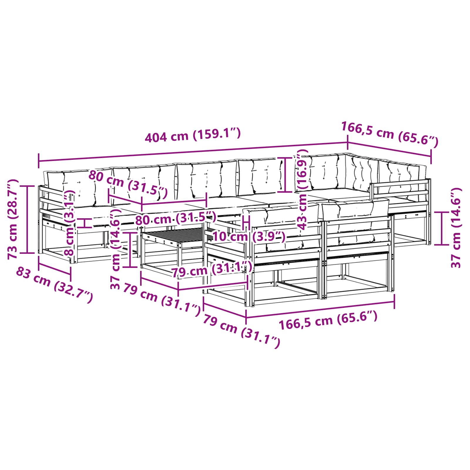 Set vanjskih sofa 9 pcs Bijela i bež 79 x 79 x 37 cm Poliester