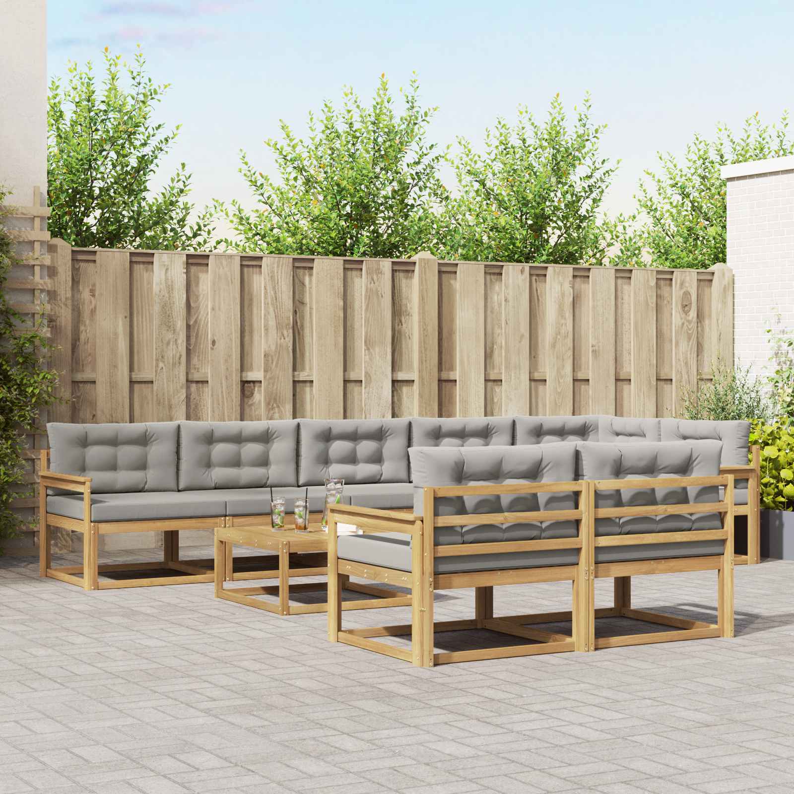 Set vanjskih sofa 9 kom. Bijela i svjetlosiva Poliester