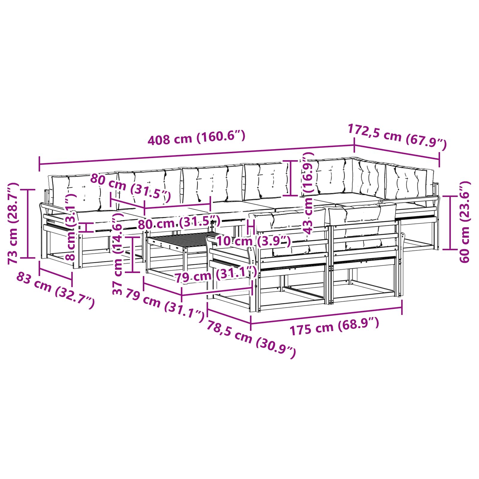 Set vanjskih sofa 9 pcs Bijela i krem 79 x 79 x 37 cm Poliester