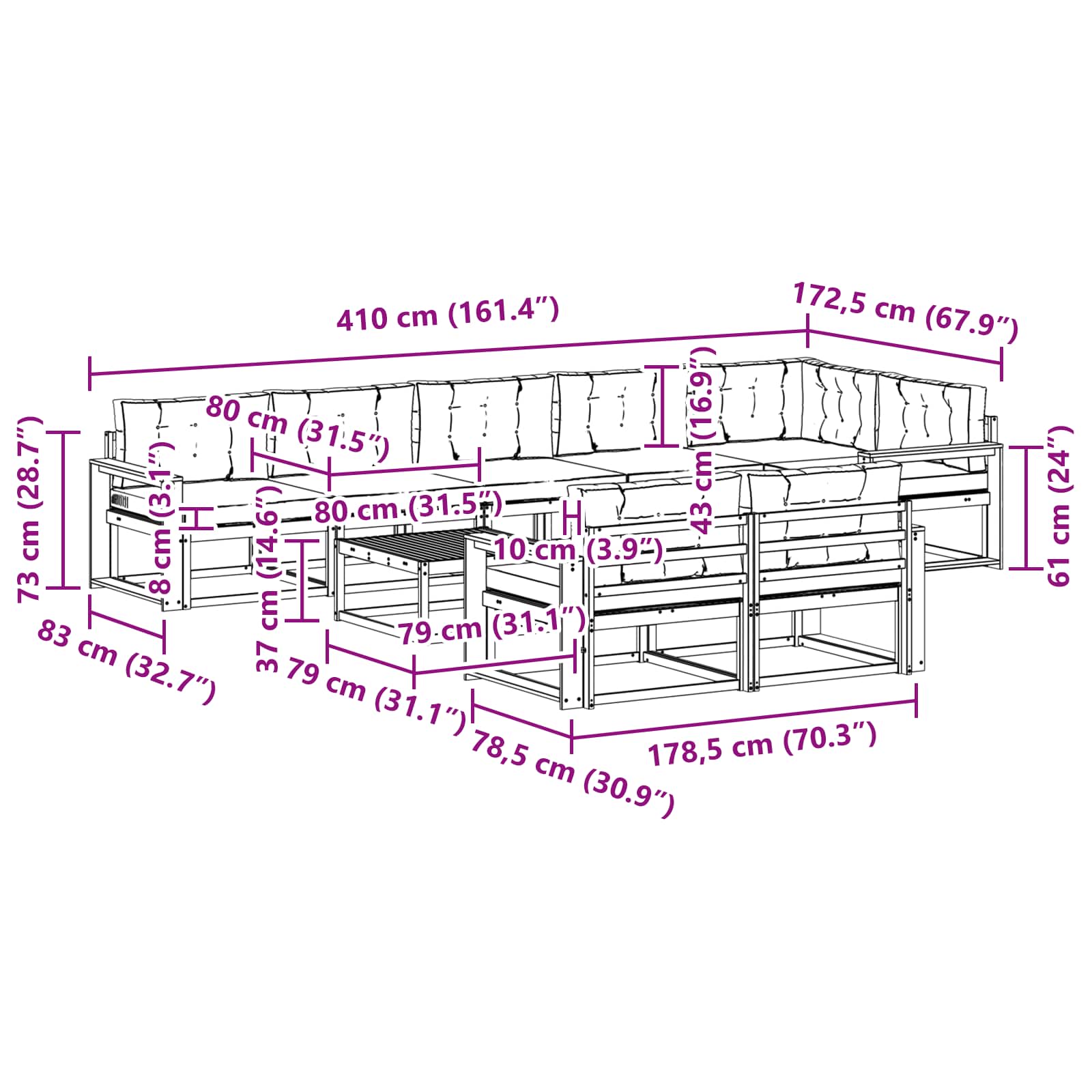 Set vanjskih sofa 9 pcs Bijela i antracit 79 x 79 x 37 cm