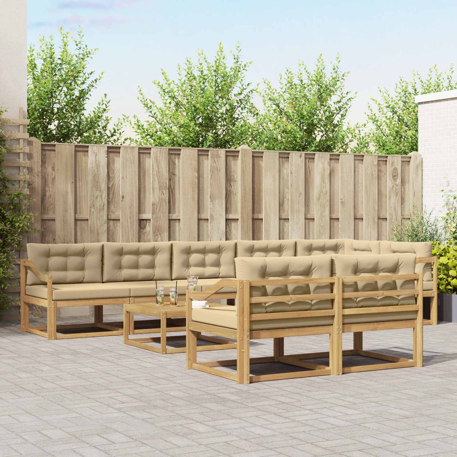 Set vanjskih sofa 9 pcs Bijela i bež 79 x 79 x 37 cm Poliester