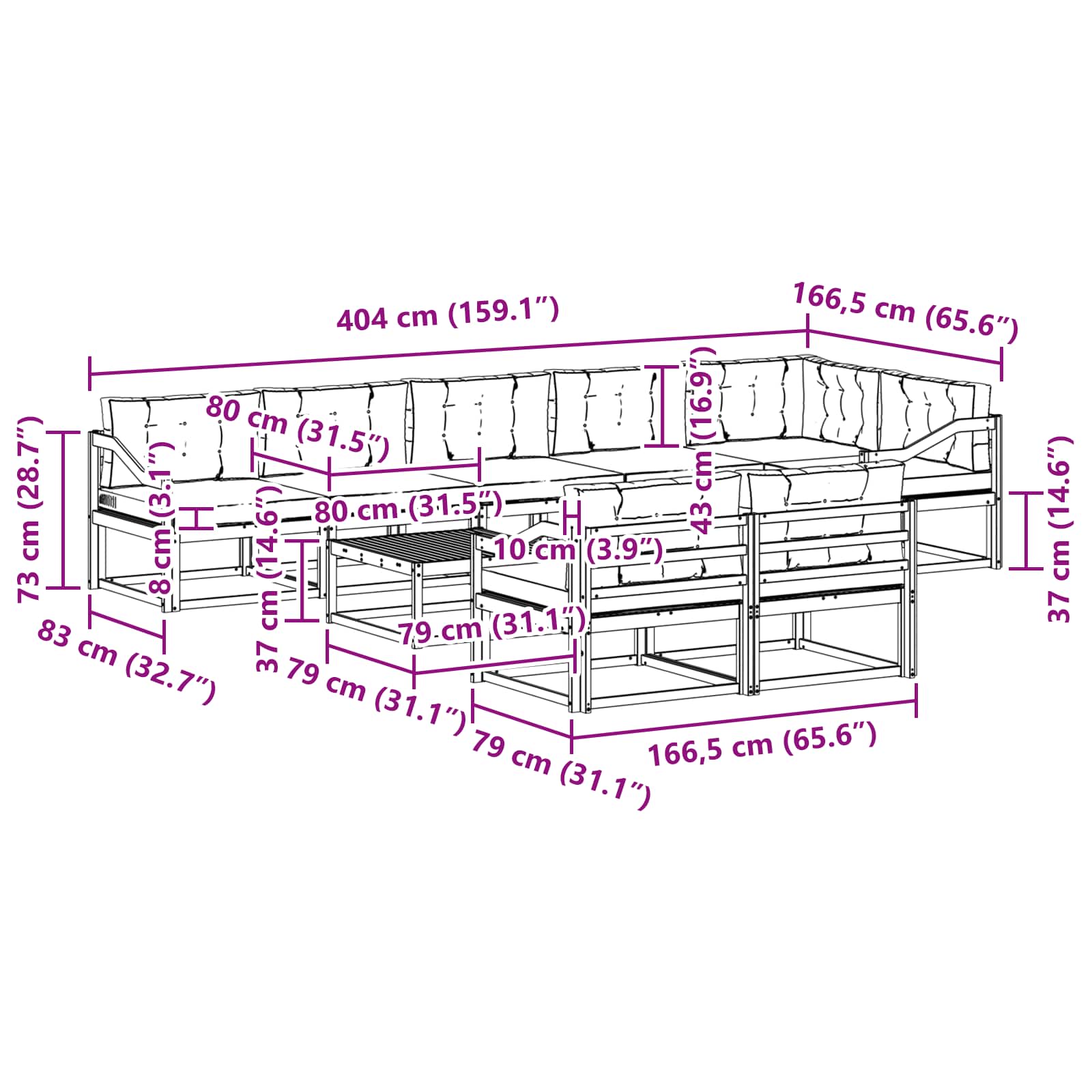 Set vanjskih sofa 9 pcs Bijela i bež 79 x 79 x 37 cm Poliester